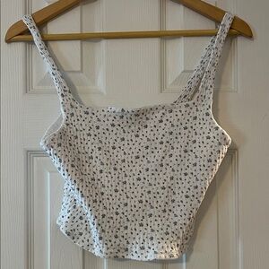 American Eagle Outfitters White and Black Patterned Crop Top